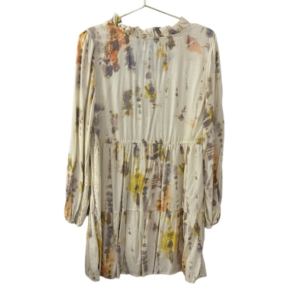 NWT True Craft Ivory Tie Dye Tiered Long Sleeve Dress with Ruffle Details - Picture 2 of 7